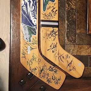 Florida Everblades Vintage, Autographed Mini Wooden Hockey Sticks.